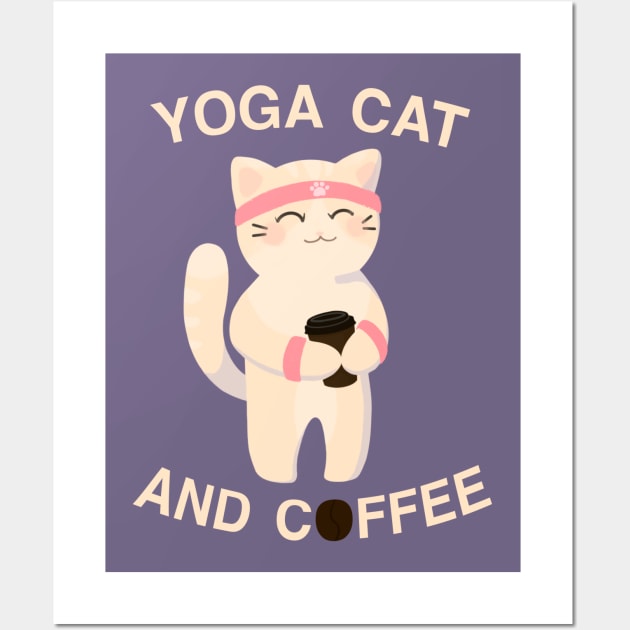 Yoga cat and coffee Wall Art by Nyrrra